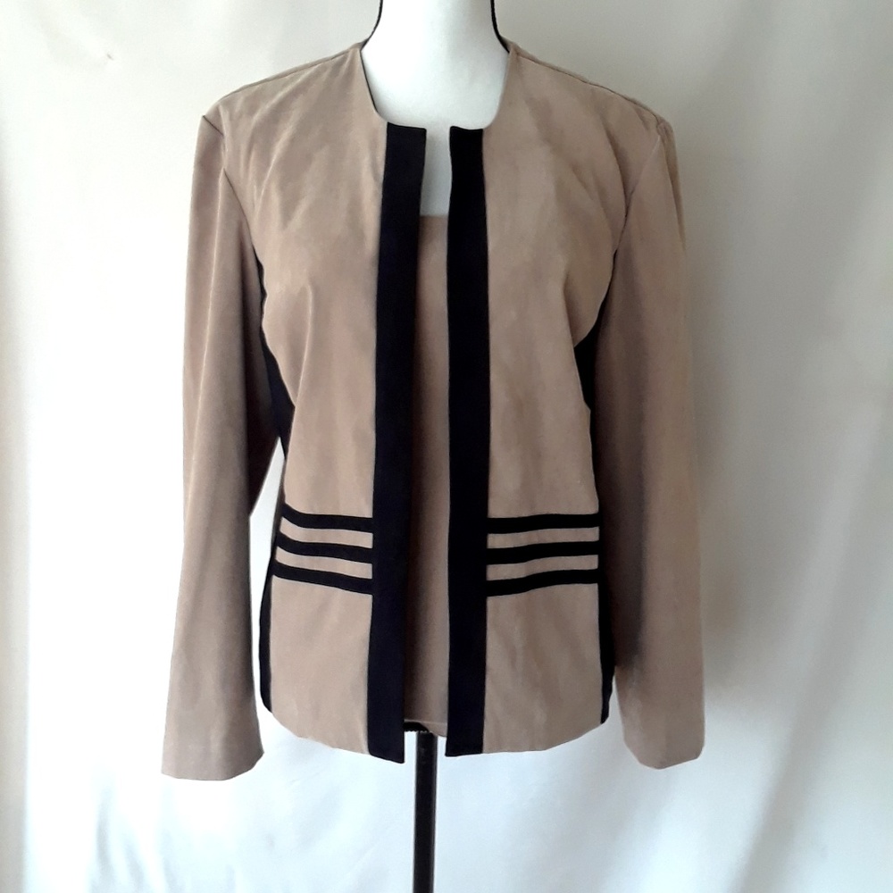 Vintage 1980s Black and Tan Faux Suede Blazer and Shell